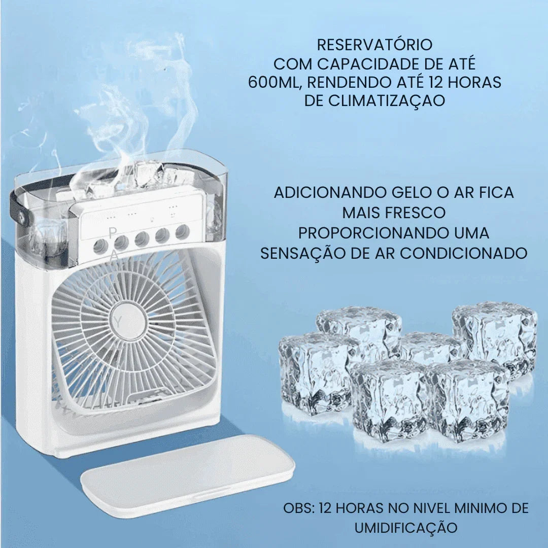 Mini Ventilador e Umidificador de Mesa Portátil Led