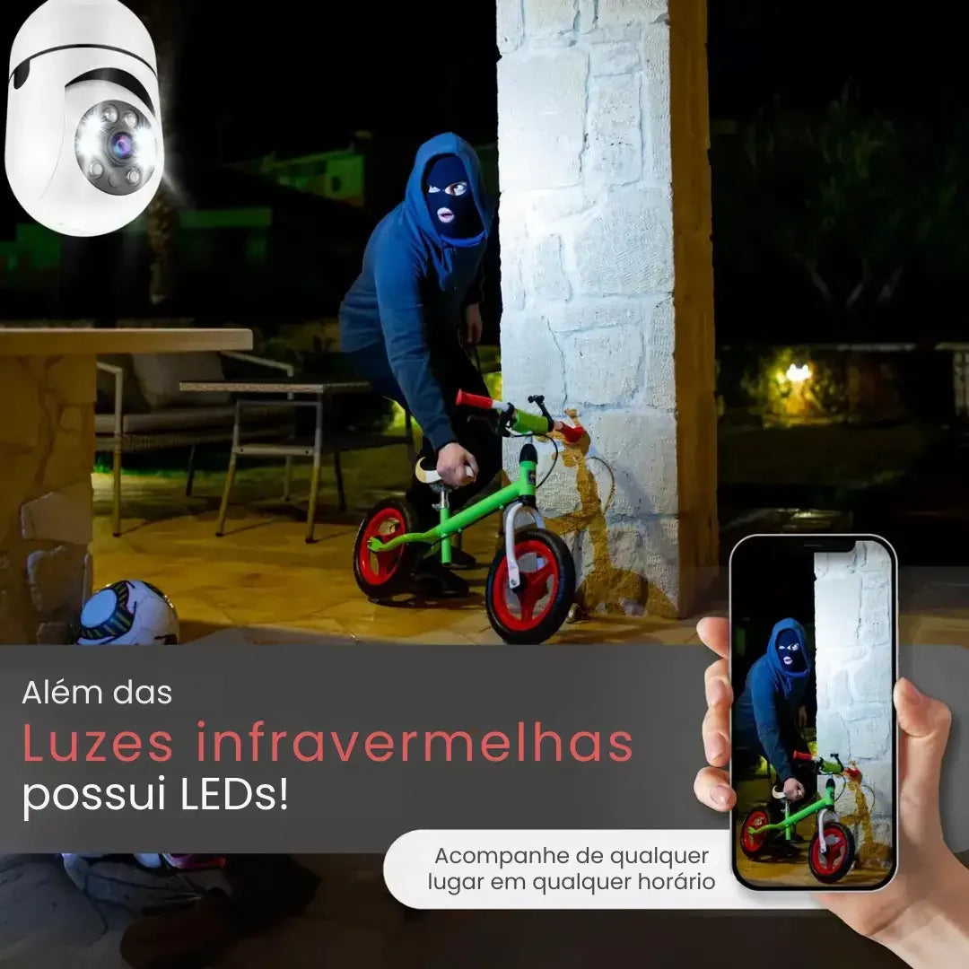 Câmera Segurança Lâmpada Wifi 360° Full HD