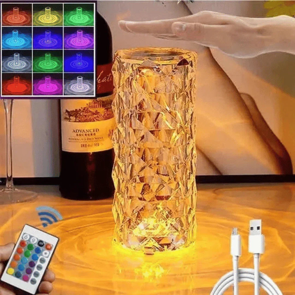 Luminária Cristal de Mesa LED com Controle Remoto